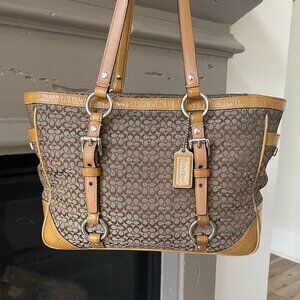 LOW START‼️Vintage Coach Signature C Handbag Jacquard Tan Patent Leather